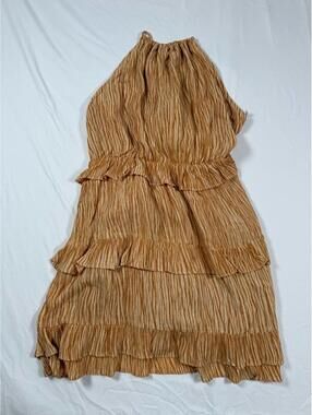 Lulus Brown Tiered Ruffle Halter Dress Size MED - New w Tags